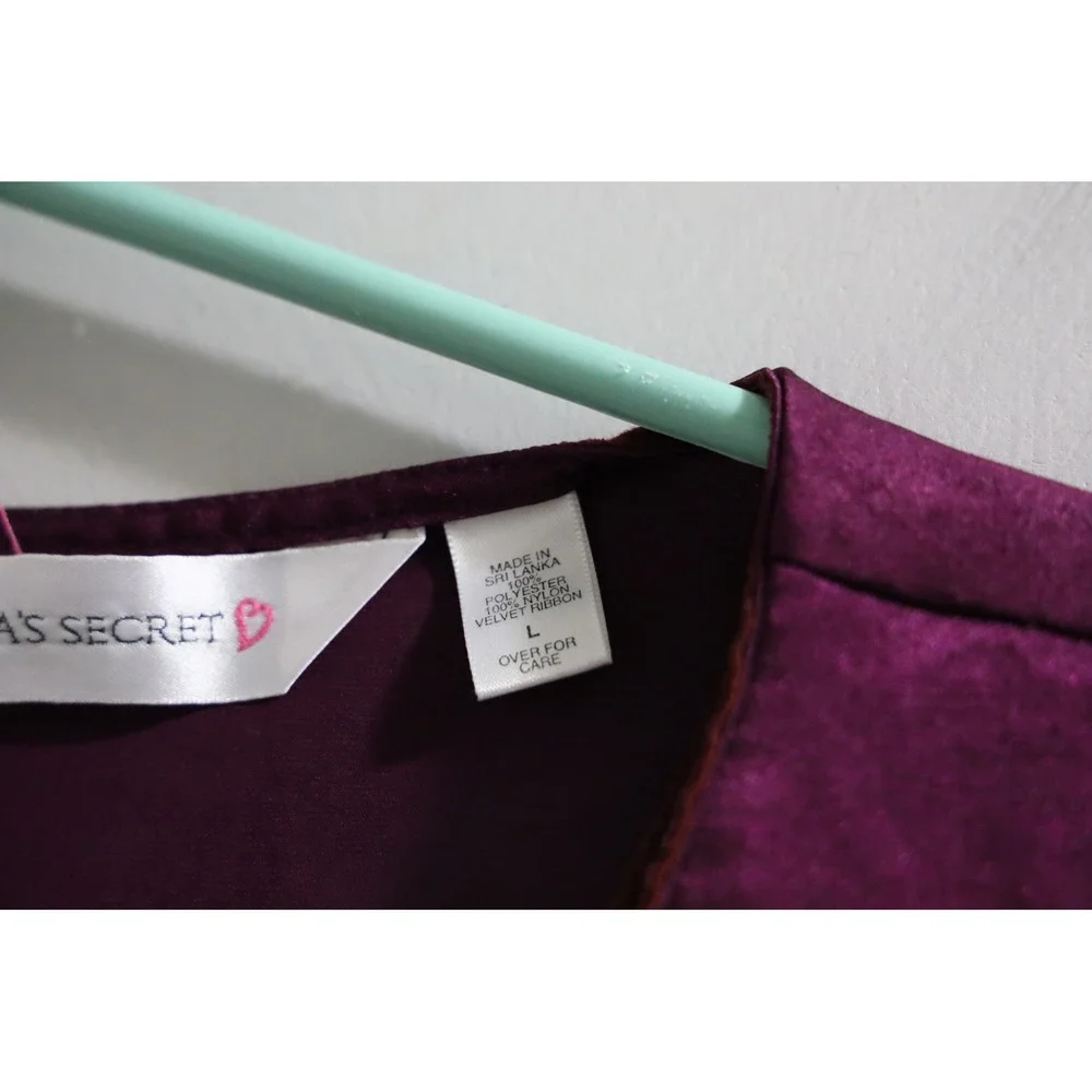 90s Victoria's Secret Plum Purple Satin‎ Sleep Shirt Long Sleeve Large
